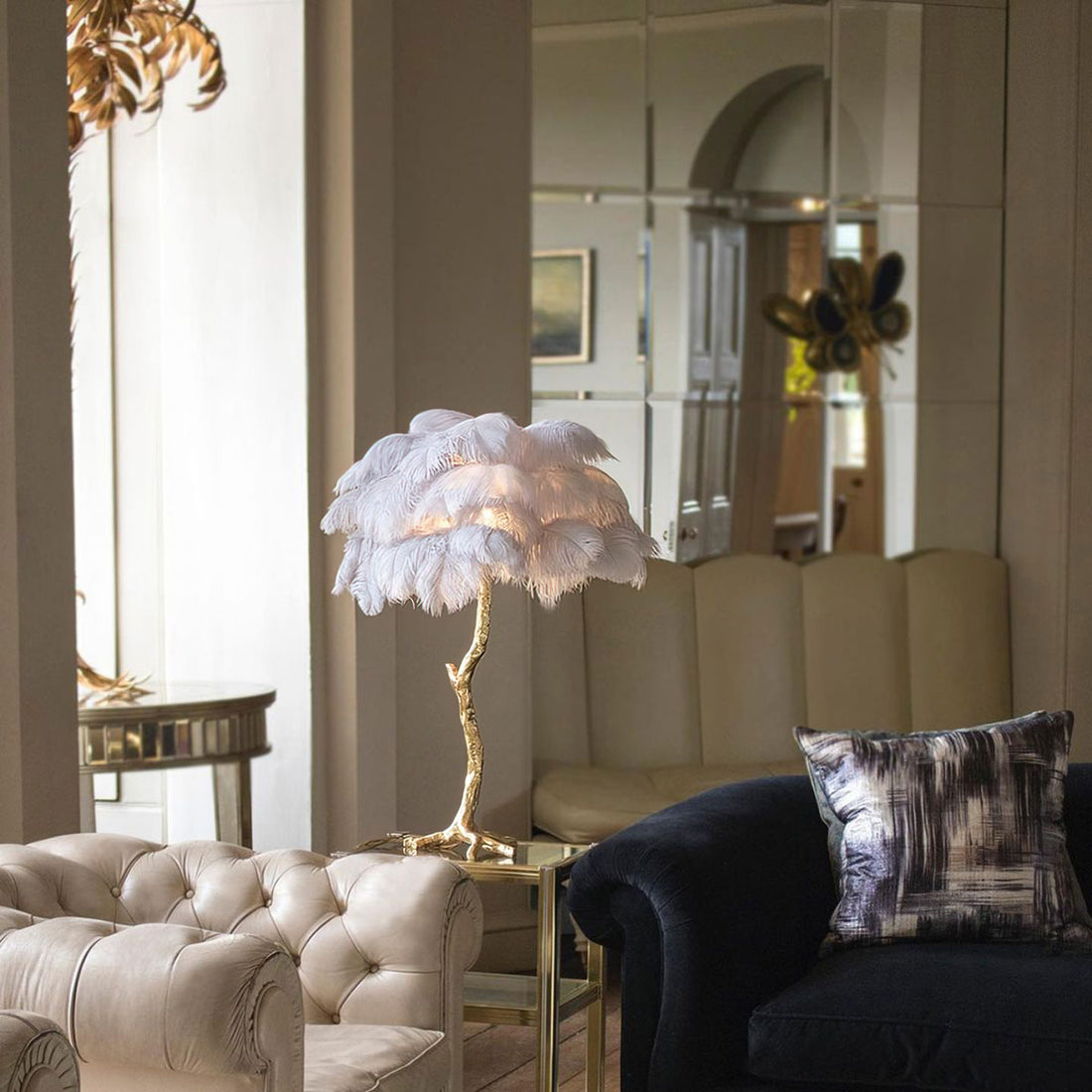 Art Deco Table Lamp – Curved Feather Arrangement