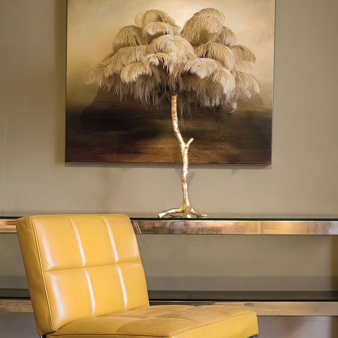 Art Deco Table Lamp – Curved Feather Arrangement