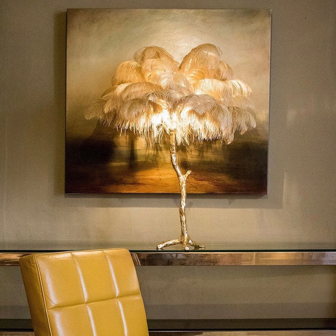 Art Deco Table Lamp – Curved Feather Arrangement