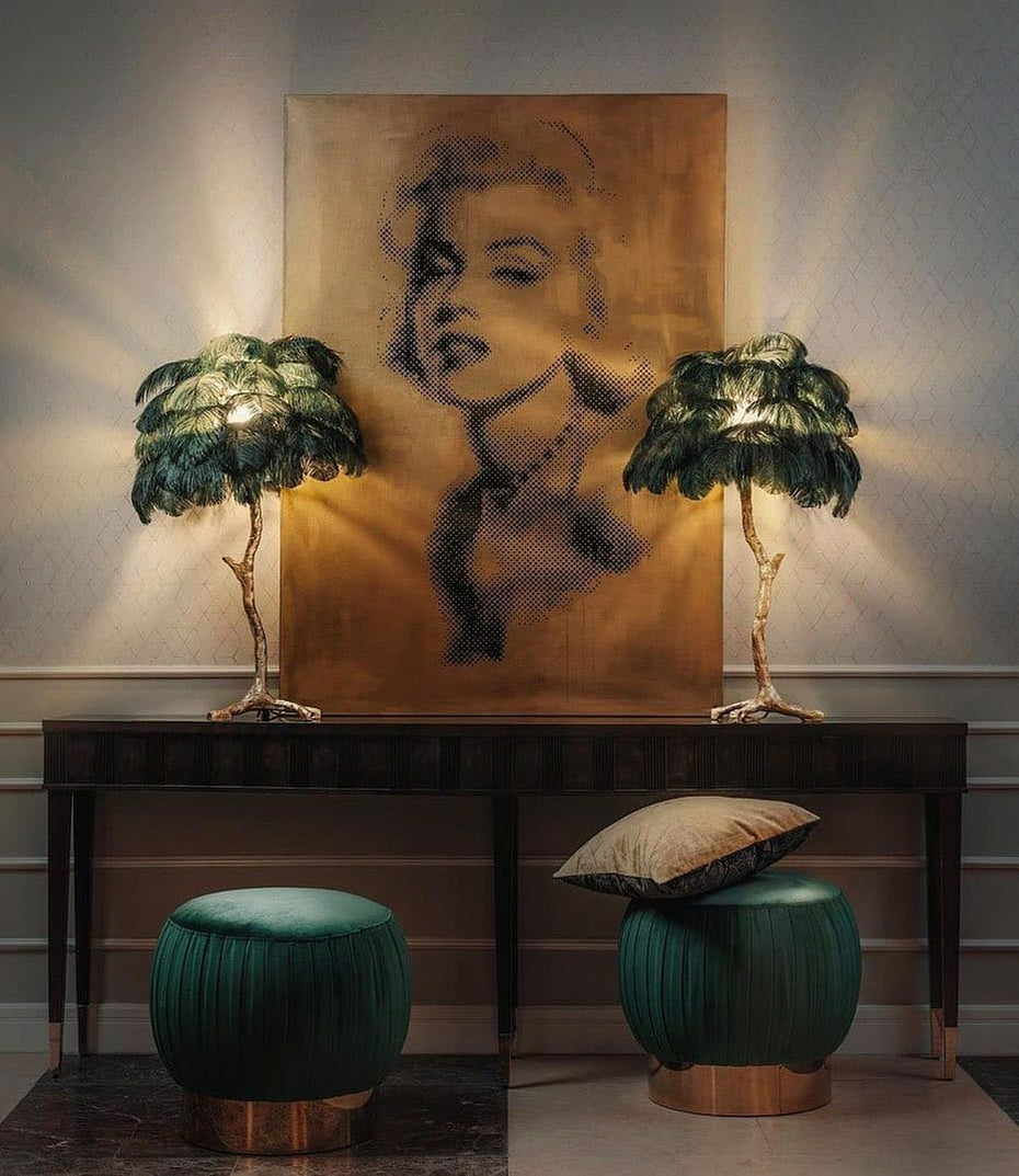 Art Deco Table Lamp – Curved Feather Arrangement