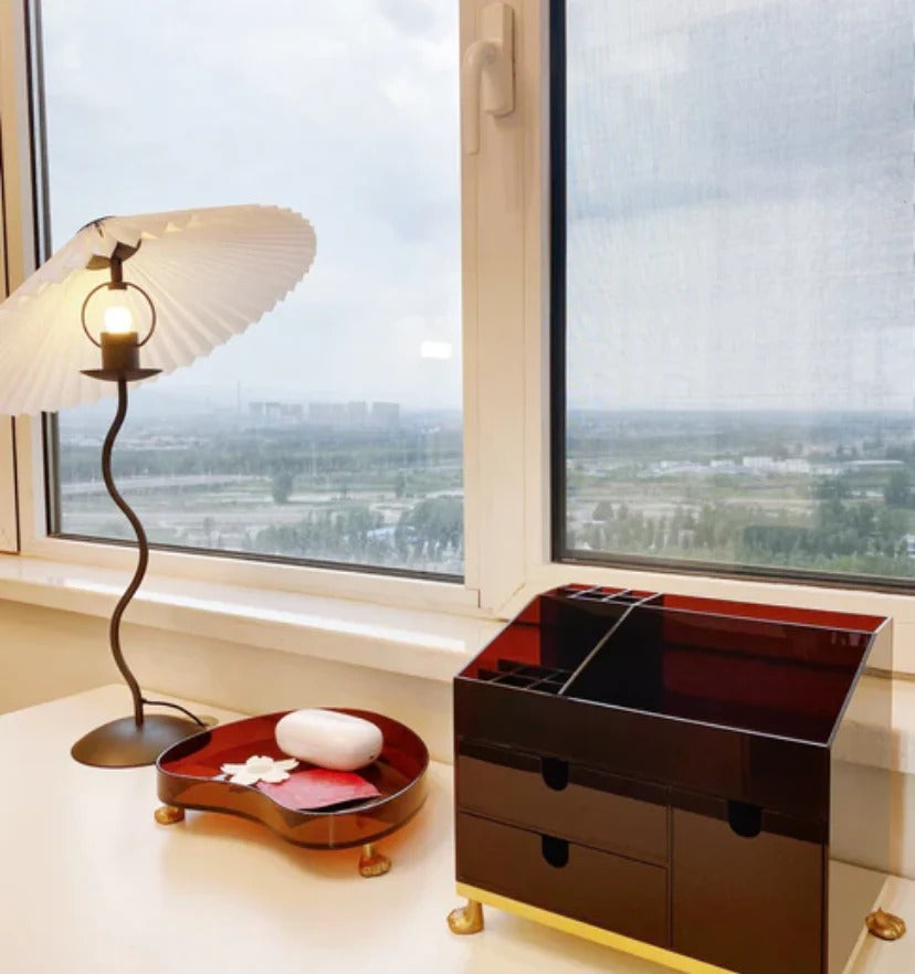 Vintage Table Lamp with Pleated-cone/Wavy-leg Design