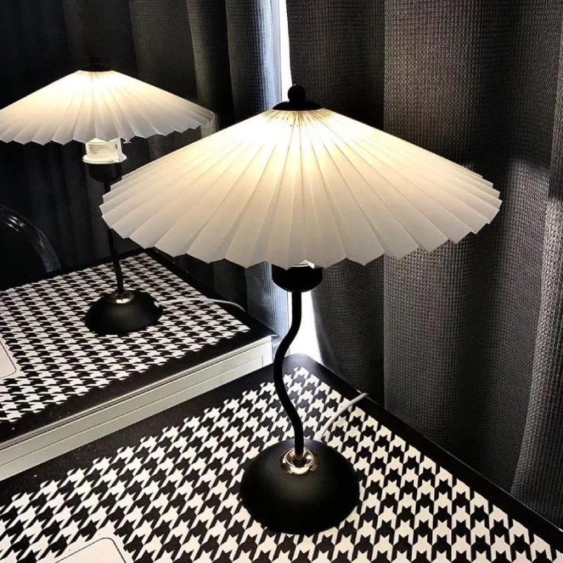 Vintage Table Lamp with Pleated-cone/Wavy-leg Design