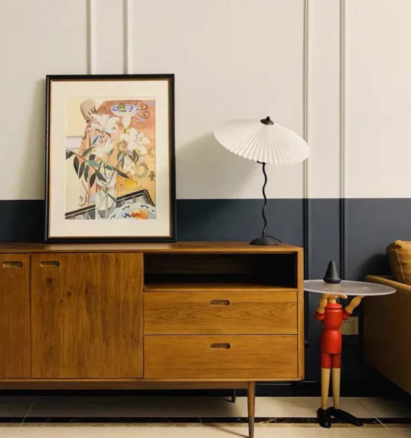 Vintage Table Lamp with Pleated-cone/Wavy-leg Design