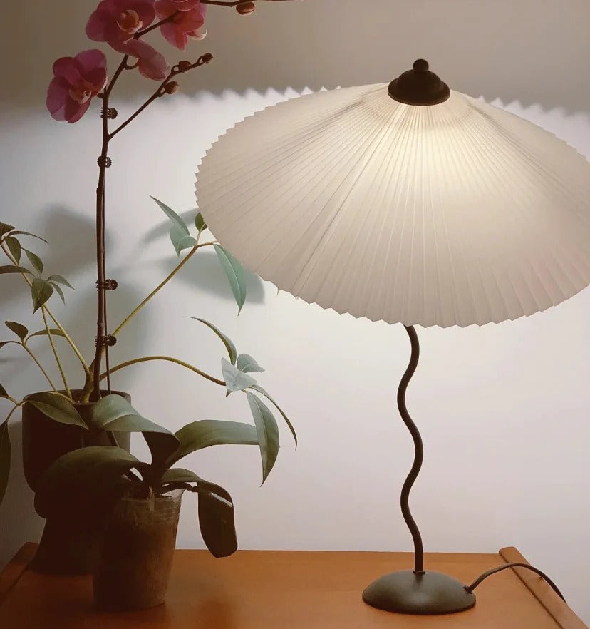Vintage Table Lamp with Pleated-cone/Wavy-leg Design