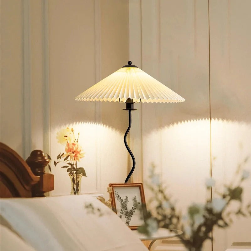 Vintage Table Lamp with Pleated-cone/Wavy-leg Design