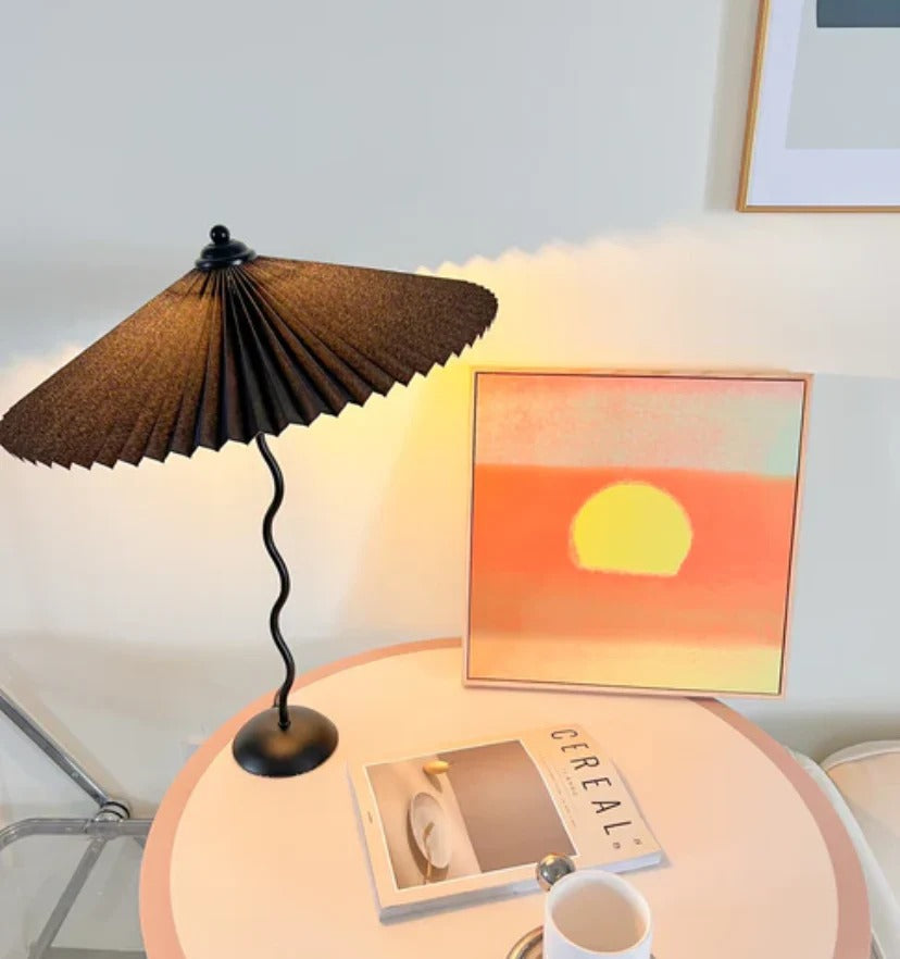 Vintage Table Lamp with Pleated-cone/Wavy-leg Design