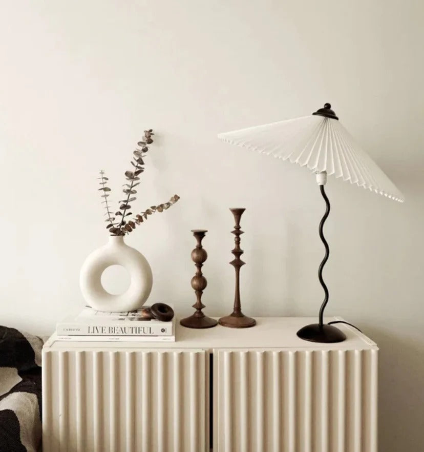 Vintage Table Lamp with Pleated-cone/Wavy-leg Design