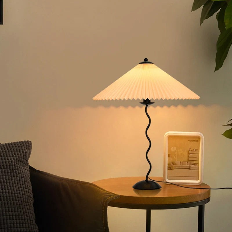 Vintage Table Lamp with Pleated-cone/Wavy-leg Design