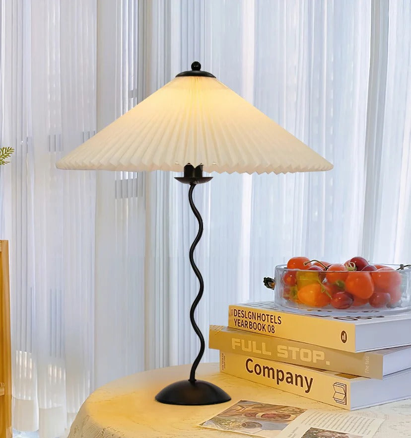 Vintage Table Lamp with Pleated-cone/Wavy-leg Design