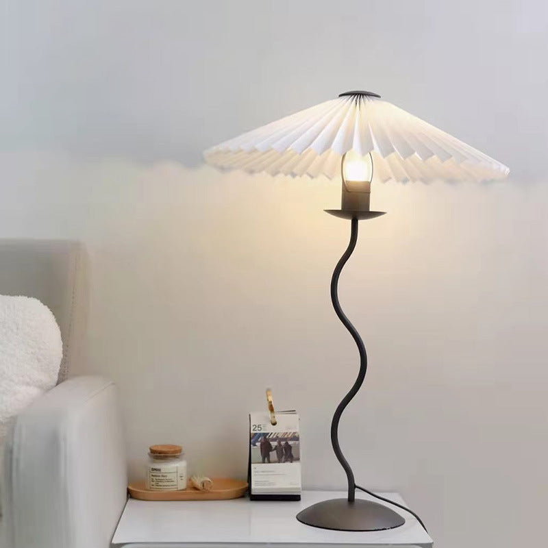 Vintage Table Lamp with Pleated-cone/Wavy-leg Design