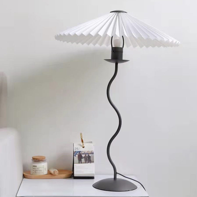Vintage Table Lamp with Pleated-cone/Wavy-leg Design