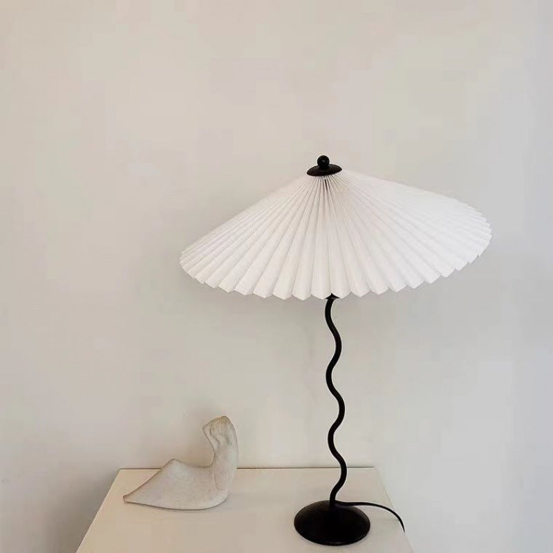 Vintage Table Lamp with Pleated-cone/Wavy-leg Design