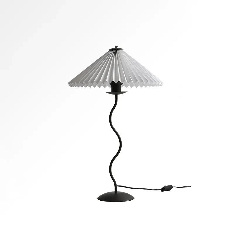 Vintage Table Lamp with Pleated-cone/Wavy-leg Design