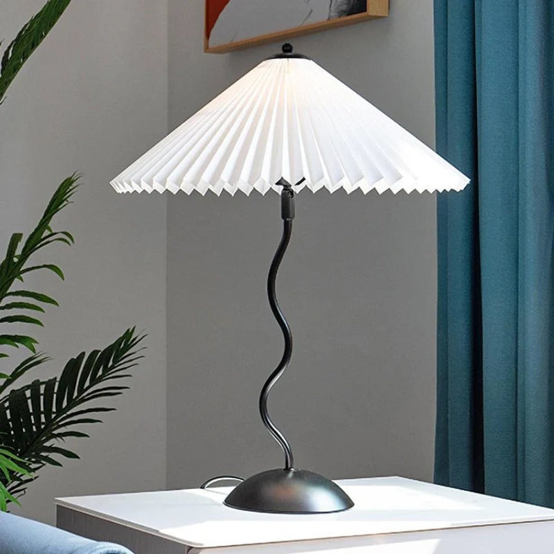 Vintage Table Lamp with Pleated-cone/Wavy-leg Design