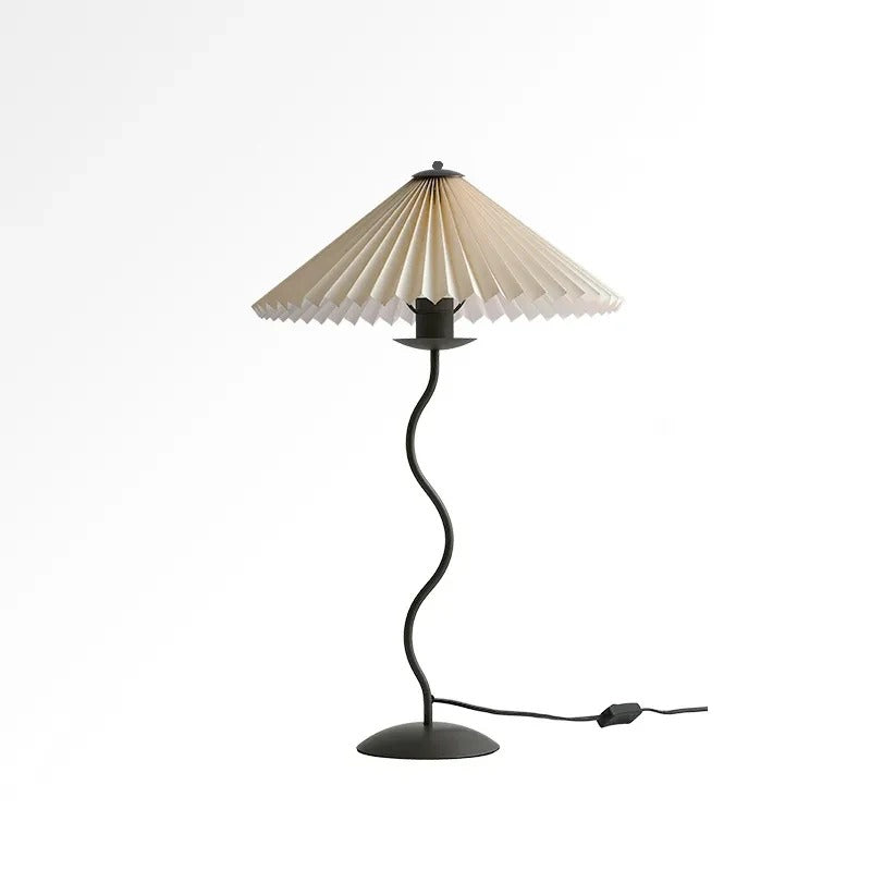 Vintage Table Lamp with Pleated-cone/Wavy-leg Design