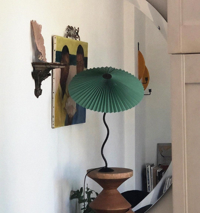 Vintage Table Lamp with Pleated-cone/Wavy-leg Design