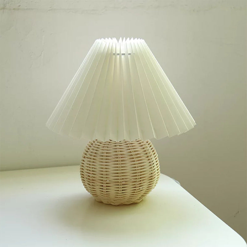 Rattan Ball Lamp with Pleated Lampshade - Vintage Charm for Any Room