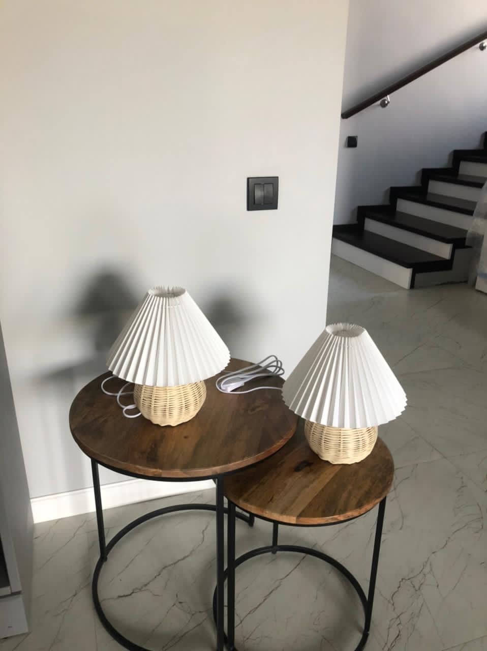 Rattan Ball Lamp with Pleated Lampshade - Vintage Charm for Any Room