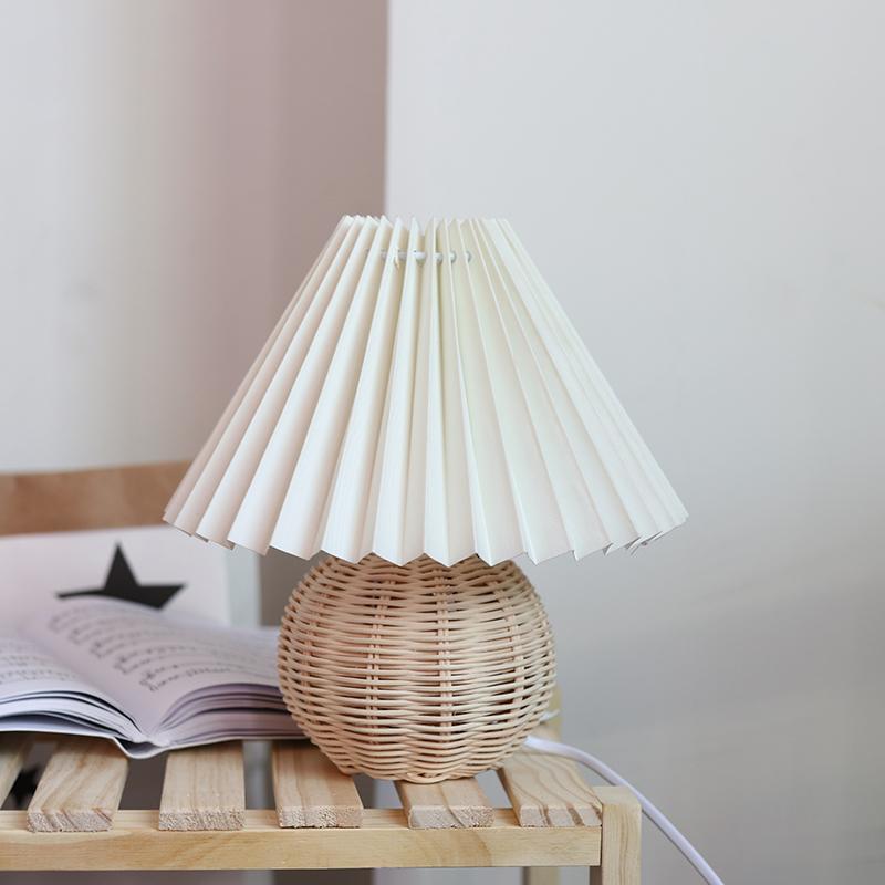 Rattan Ball Lamp with Pleated Lampshade - Vintage Charm for Any Room