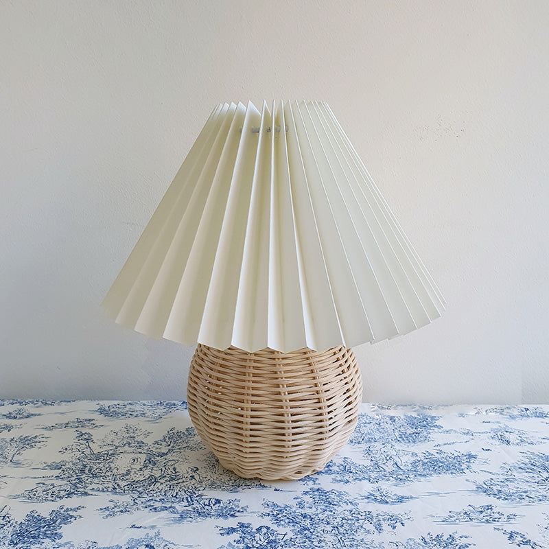 Rattan Ball Lamp with Pleated Lampshade - Vintage Charm for Any Room