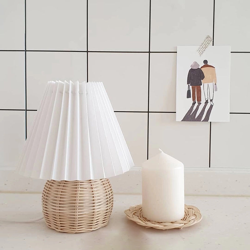 Rattan Ball Lamp with Pleated Lampshade - Vintage Charm for Any Room