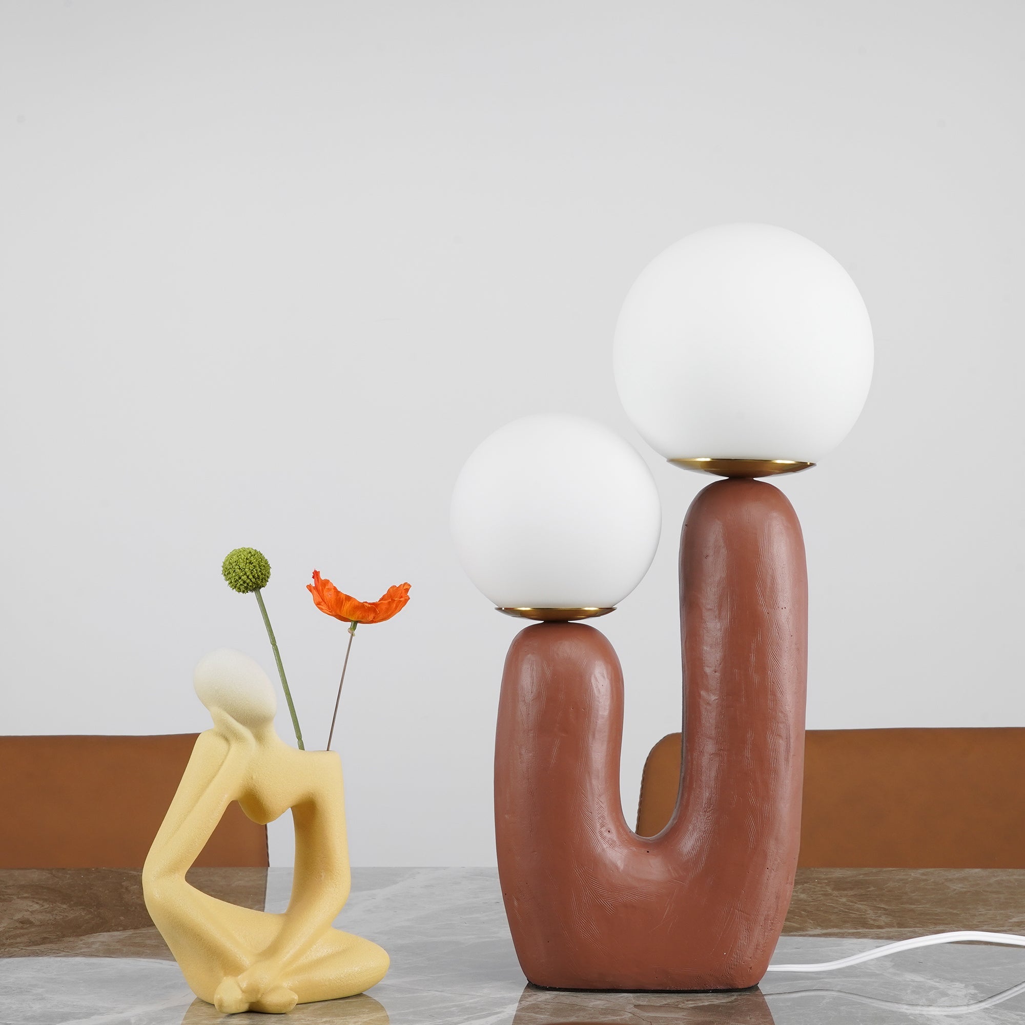 Minimalist U-Shaped Table Lamp with Twin Spheres