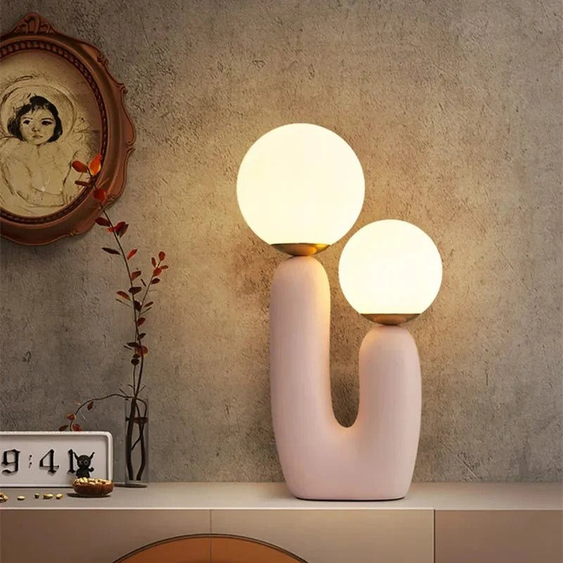 Minimalist U-Shaped Table Lamp with Twin Spheres