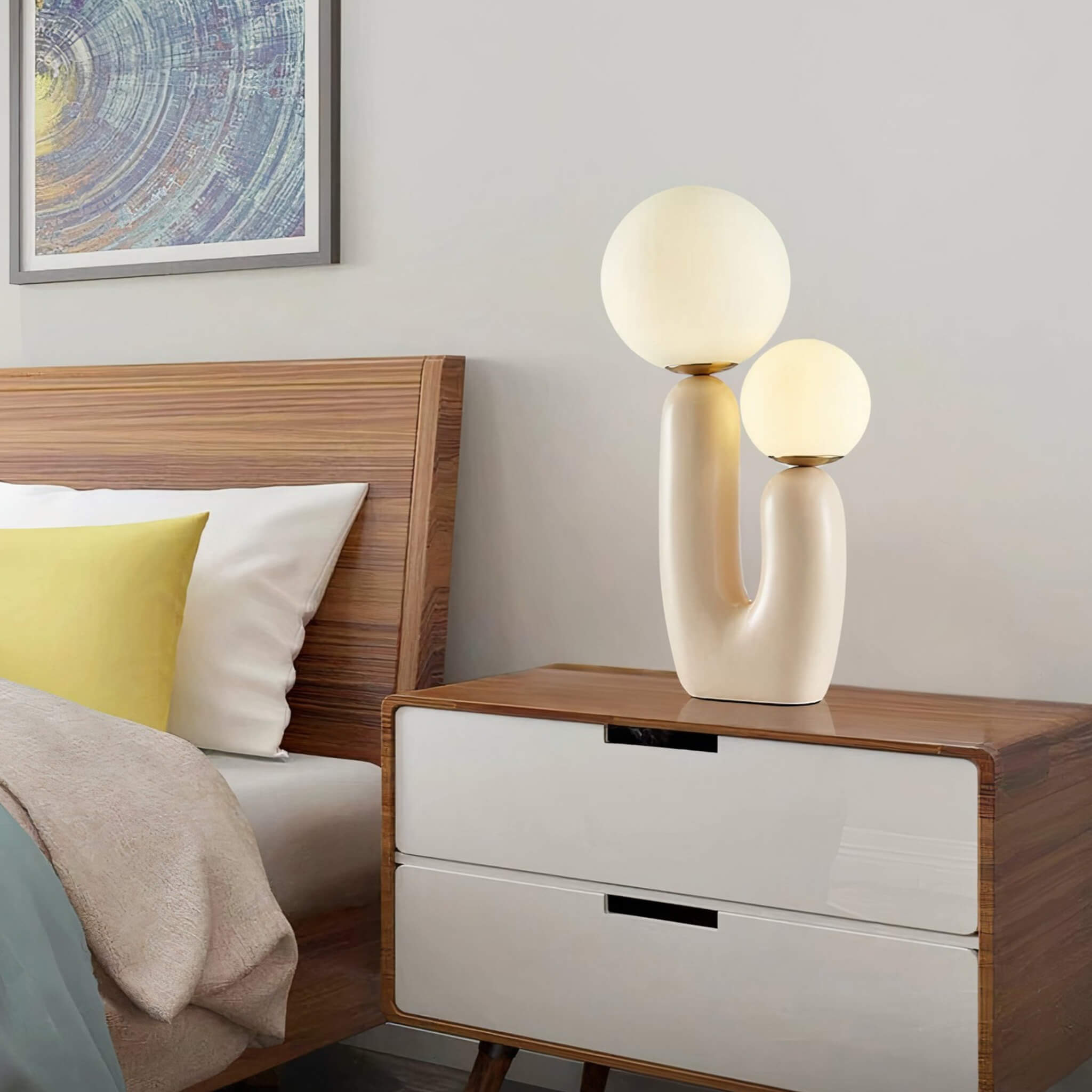 Minimalist U-Shaped Table Lamp with Twin Spheres