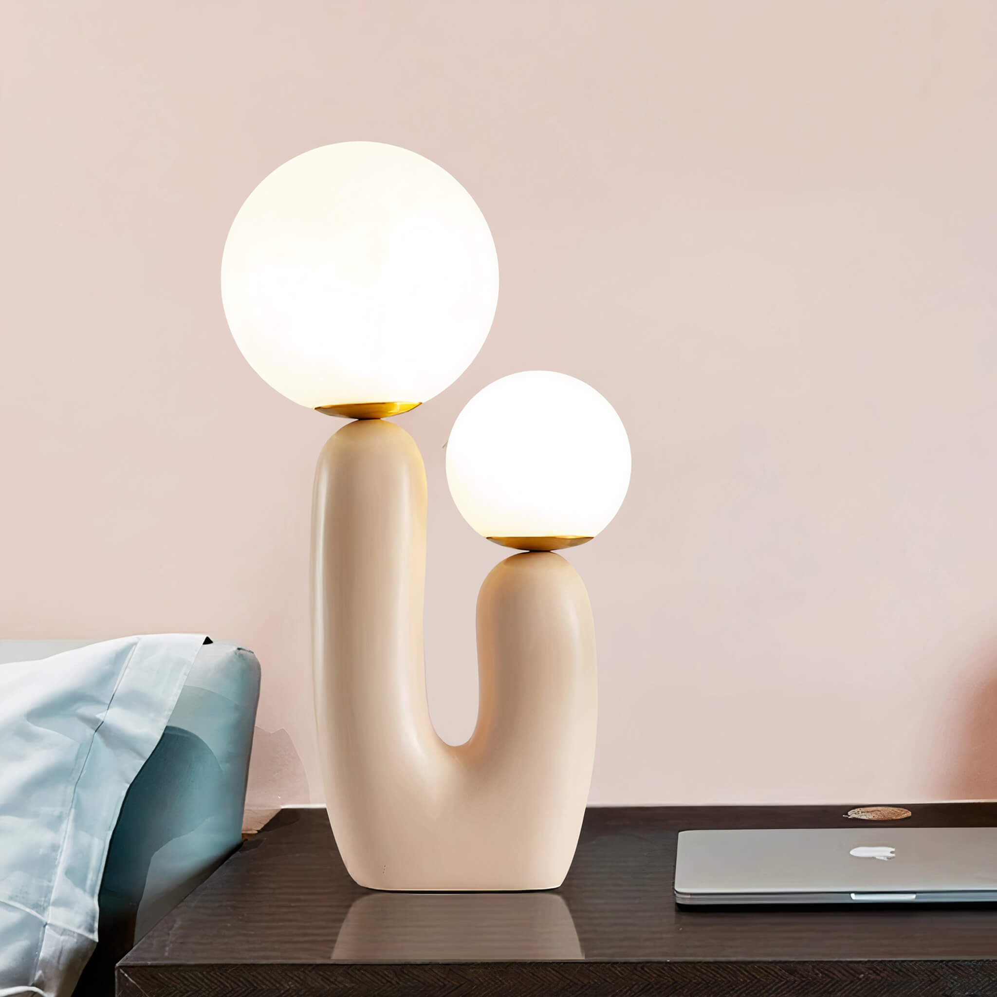Minimalist U-Shaped Table Lamp with Twin Spheres