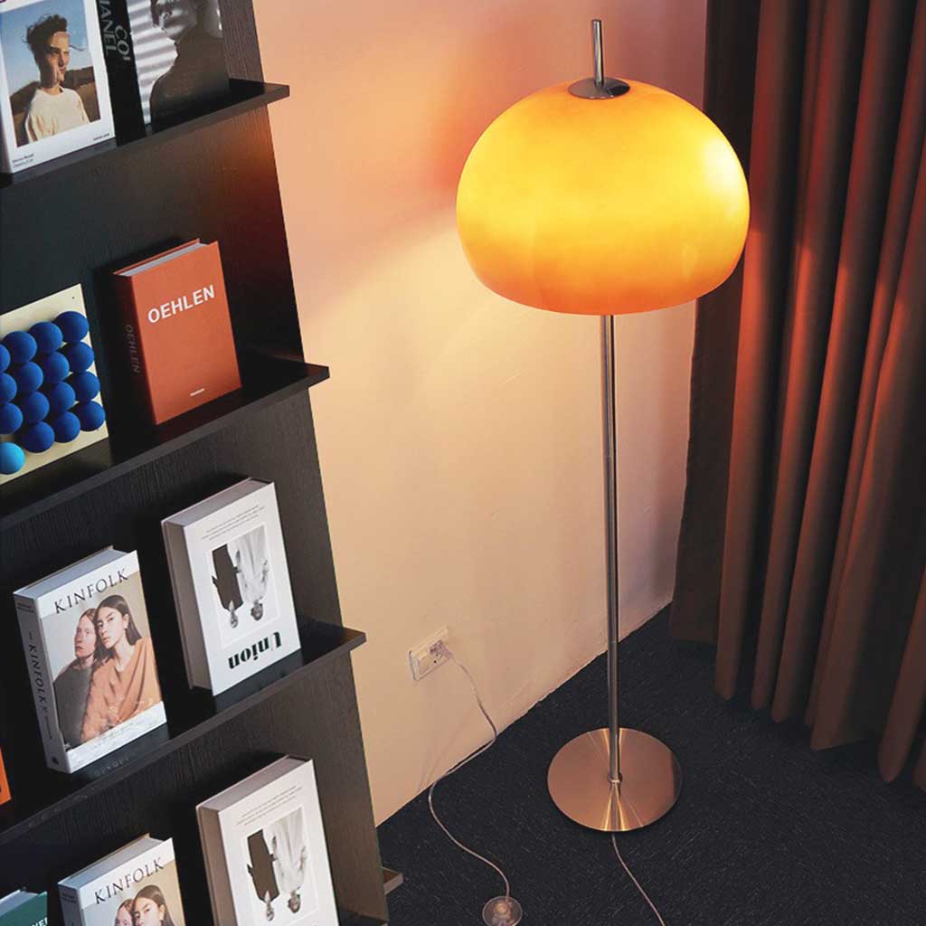 Mid-Century Hemispherical Floor Lamp with Dome Shade