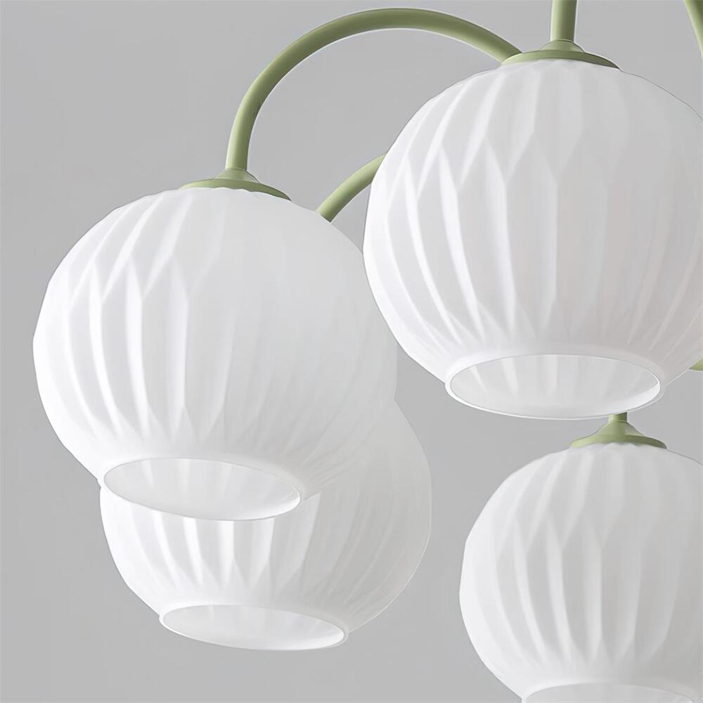 Mid-Century Modern Chandelier & Ribbed Glass Shades