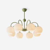 Mid-Century Modern Chandelier & Ribbed Glass Shades