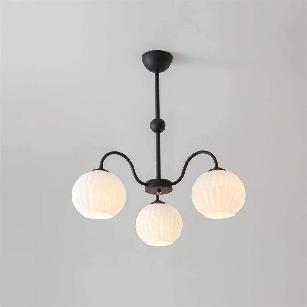 Mid-Century Modern Chandelier & Ribbed Glass Shades