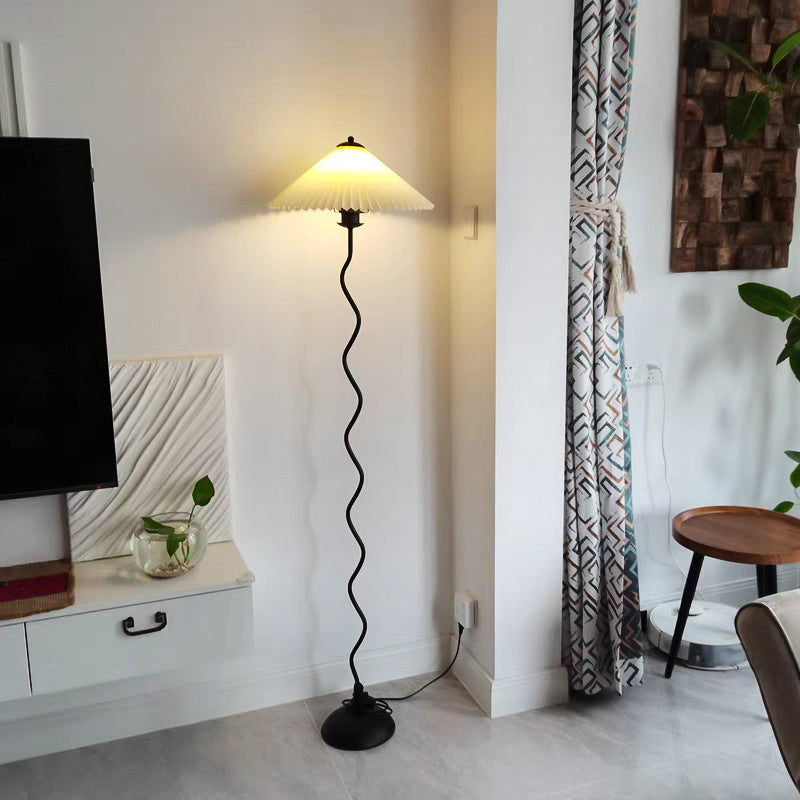 Minimalist Floor Lamp with Pleated Cone Shade