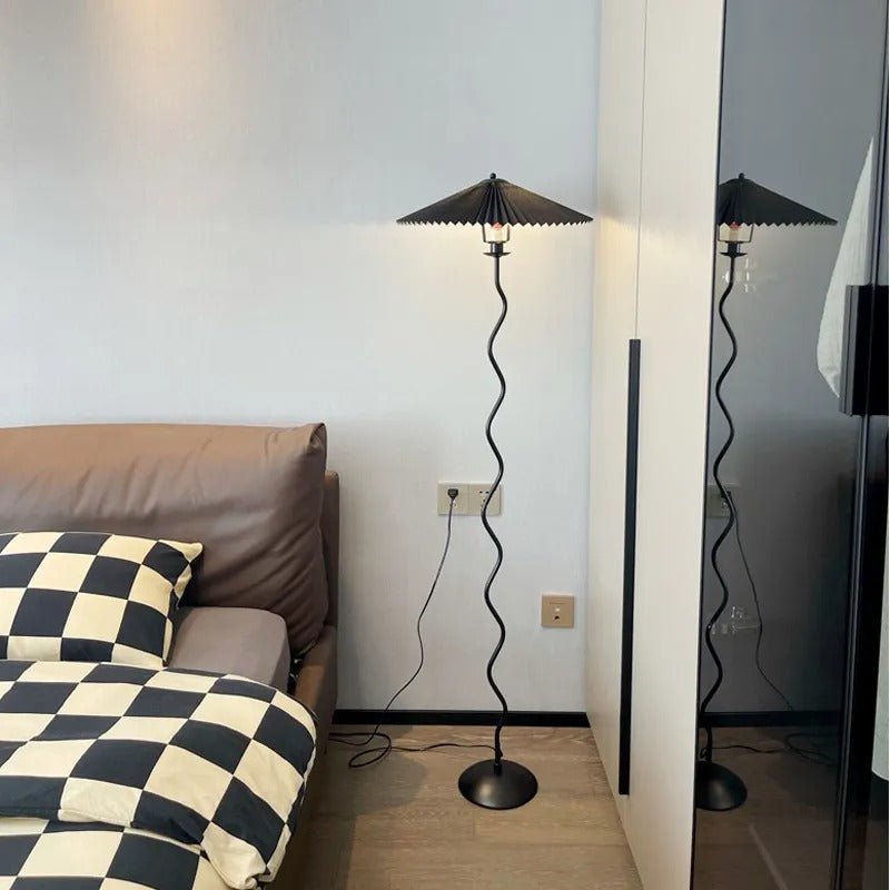 Minimalist Floor Lamp with Pleated Cone Shade