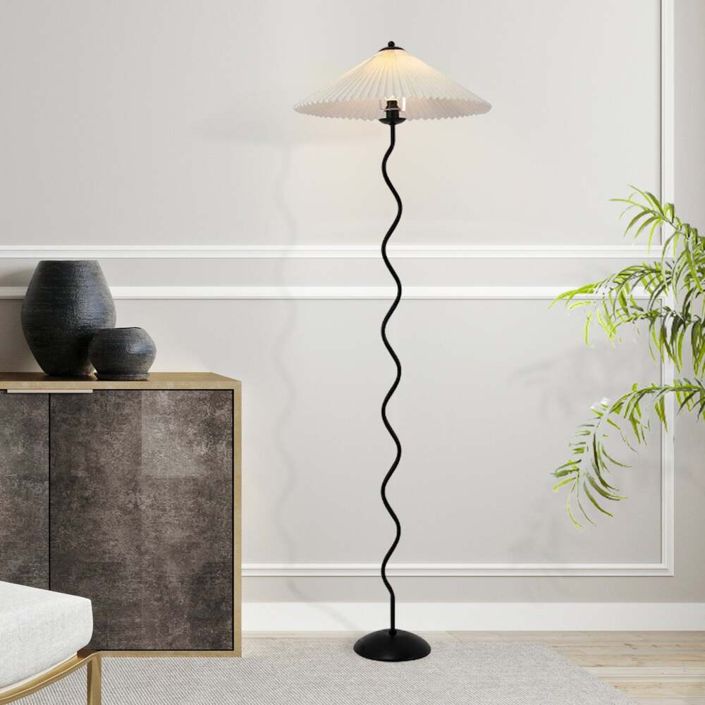 Minimalist Floor Lamp with Pleated Cone Shade