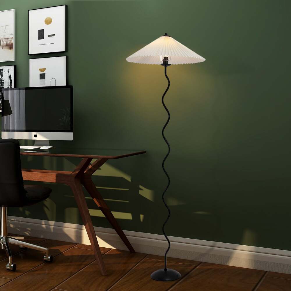 Minimalist Floor Lamp with Pleated Cone Shade