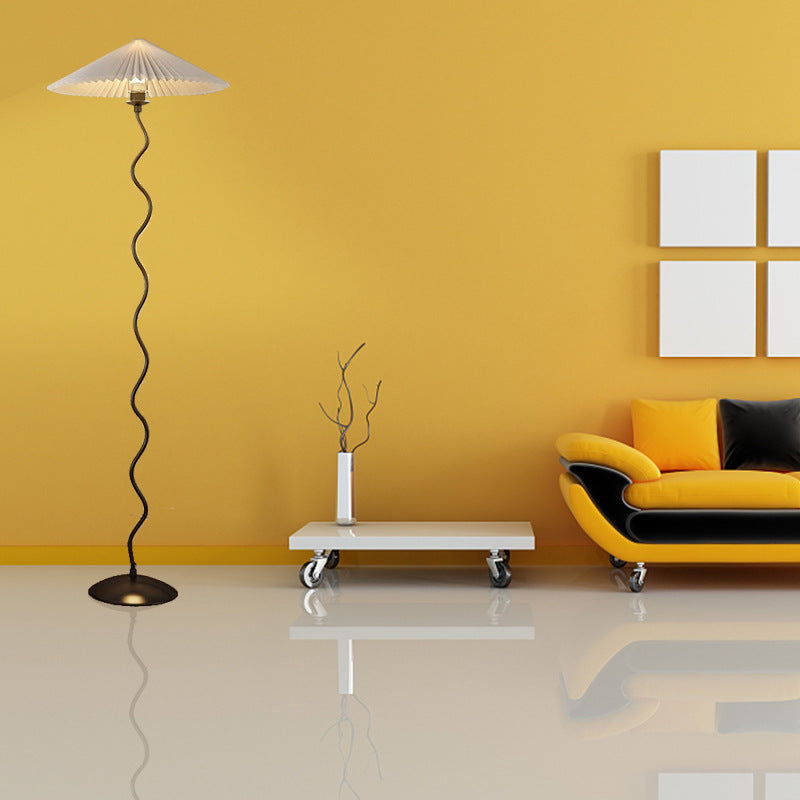 Minimalist Floor Lamp with Pleated Cone Shade