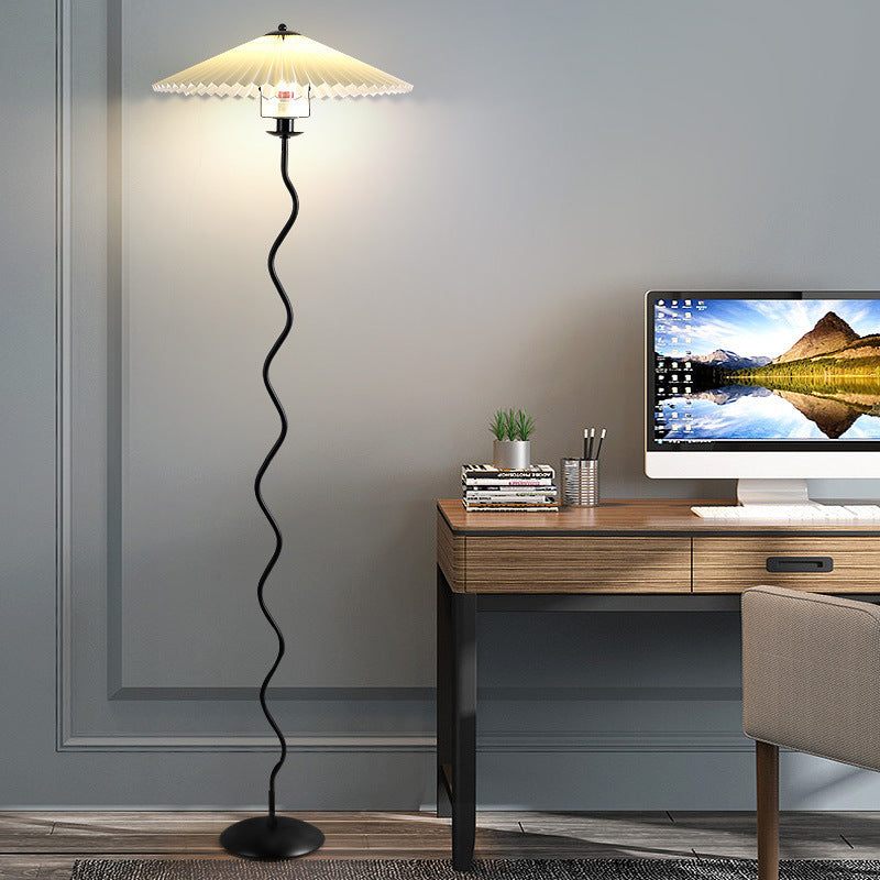 Minimalist Floor Lamp with Pleated Cone Shade