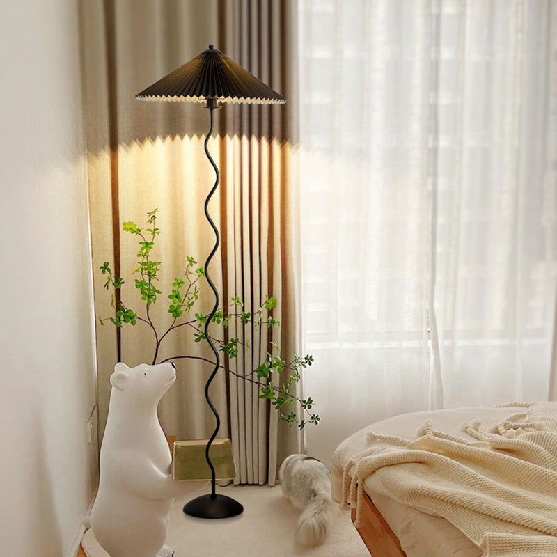 Minimalist Floor Lamp with Pleated Cone Shade