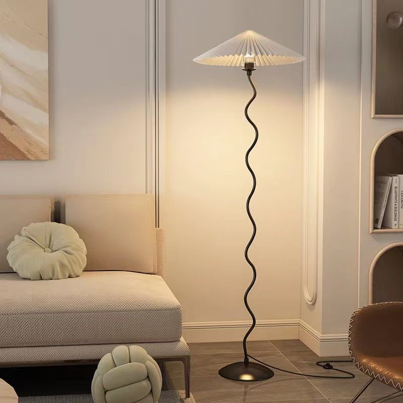 Minimalist Floor Lamp with Pleated Cone Shade