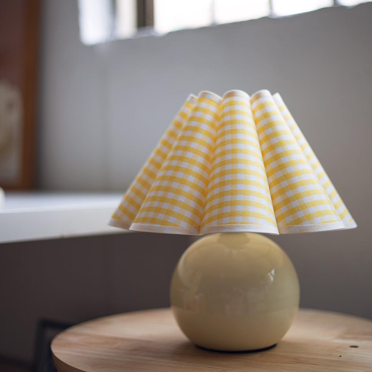 Vintage Plaid Table Lamp – Pleated Linen Shade