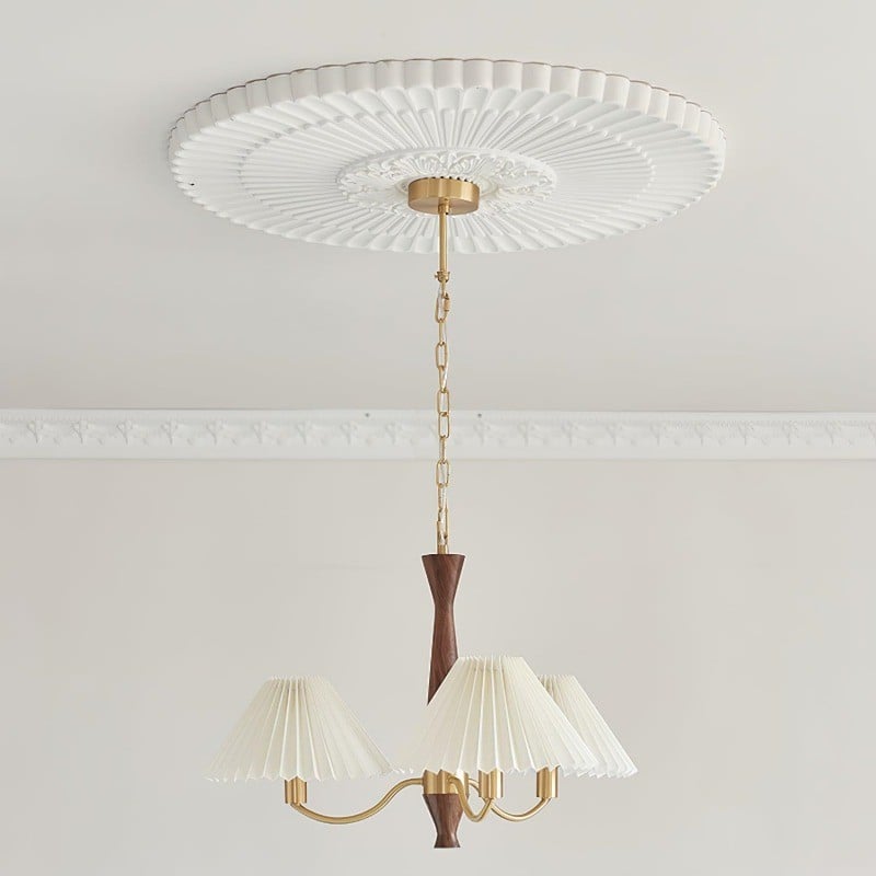Classic Chandelier in Brass & Walnut Finish