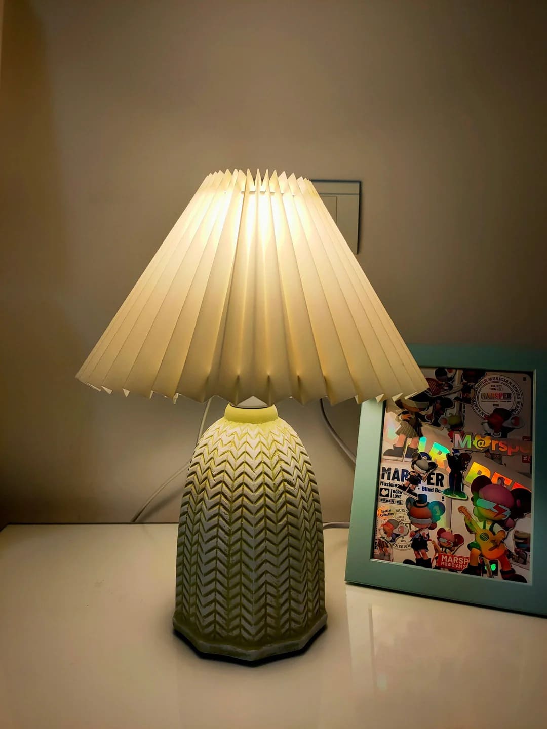 Vintage Table Lamp with Conical Pleated Lampshade