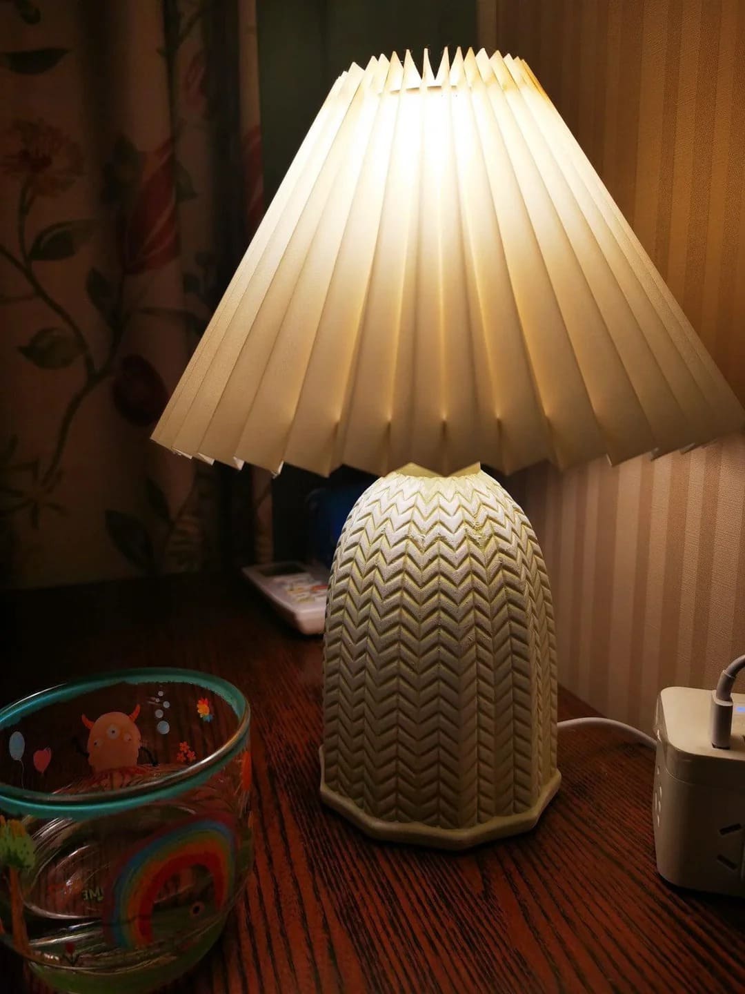 Vintage Table Lamp with Conical Pleated Lampshade