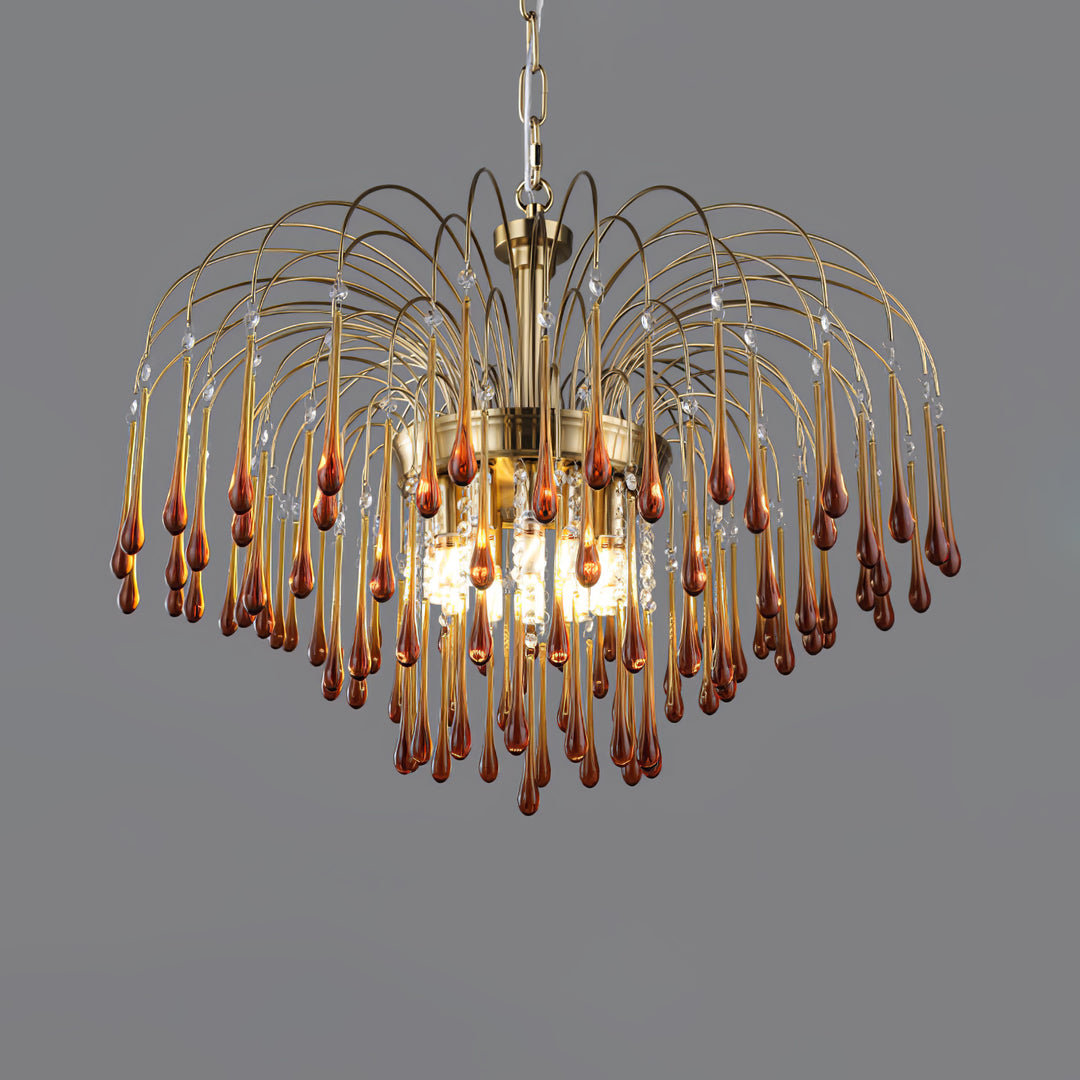 Art Deco Chandelier with Curved Droplet Accents