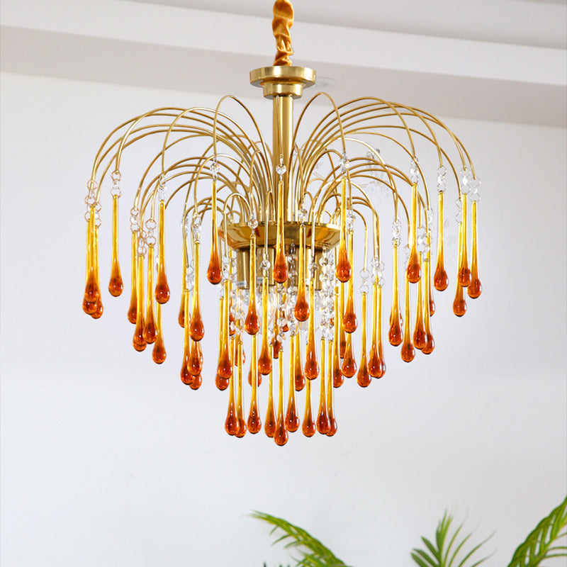 Art Deco Chandelier with Curved Droplet Accents