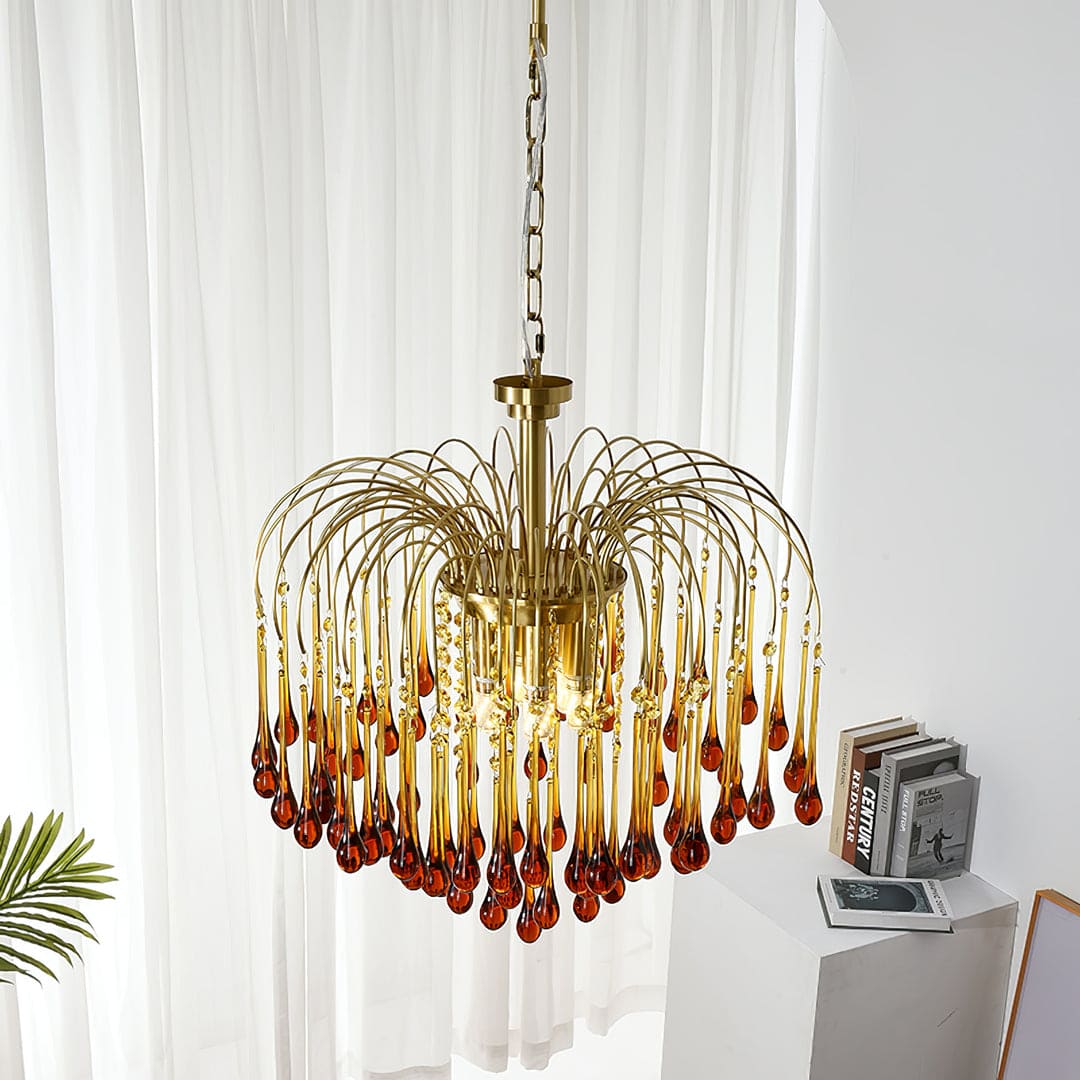 Art Deco Chandelier with Curved Droplet Accents
