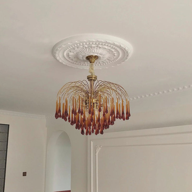 Art Deco Chandelier with Curved Droplet Accents