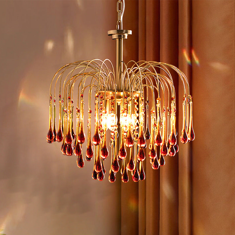 Art Deco Chandelier with Curved Droplet Accents